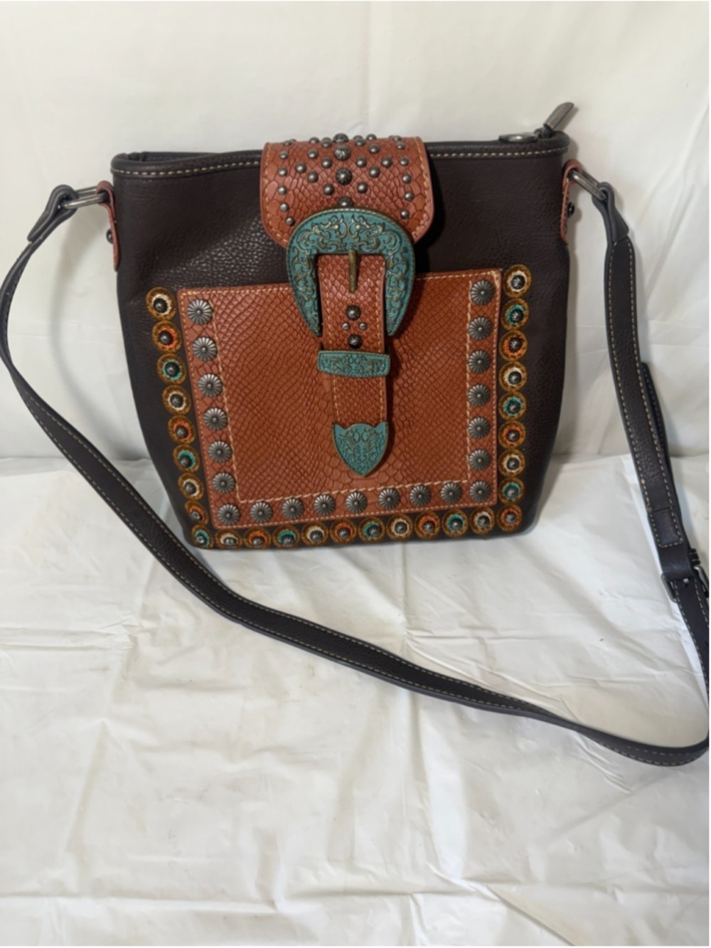 Montana West Brown Embossed Studded crossbody new